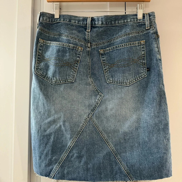 Abercrombie & Fitch Y2K Distressed Hem Patchwork Denim Skirt Made in USA sz 6 - Picture 2 of 5